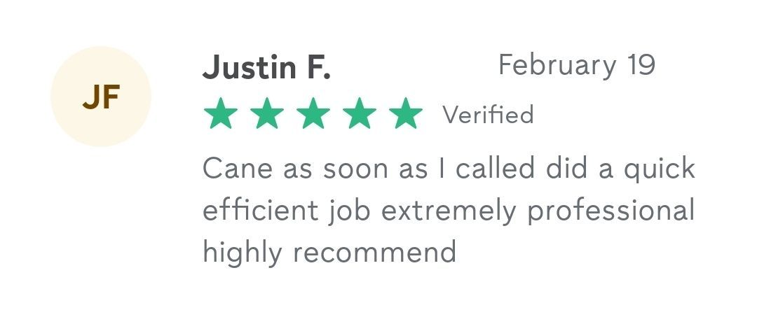 A 5-star review from Justin F. on February 19, stating: 