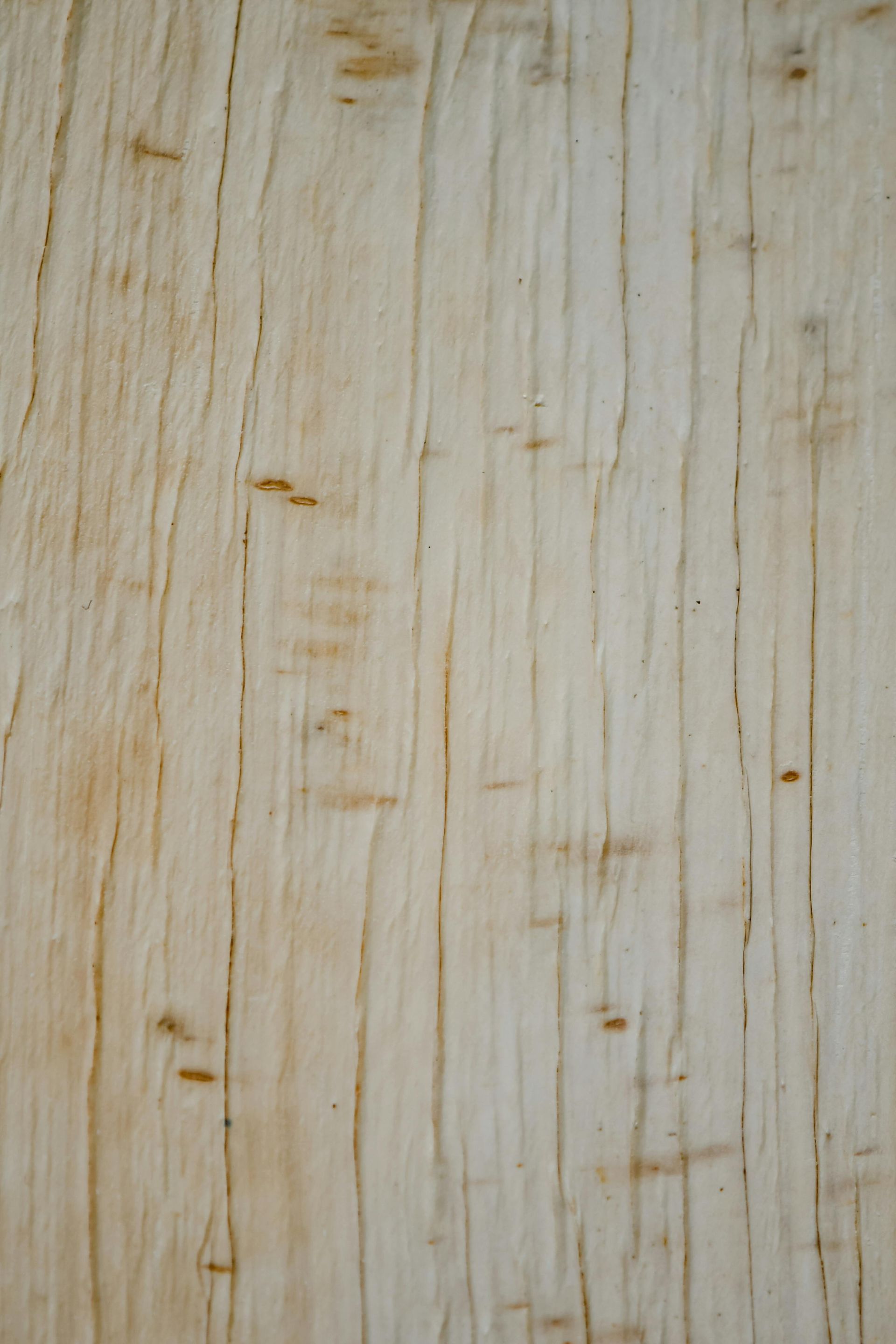 Close-up of light-colored wood grain with vertical lines and knots.