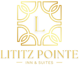 A gold logo for lititz pointe inn and suites