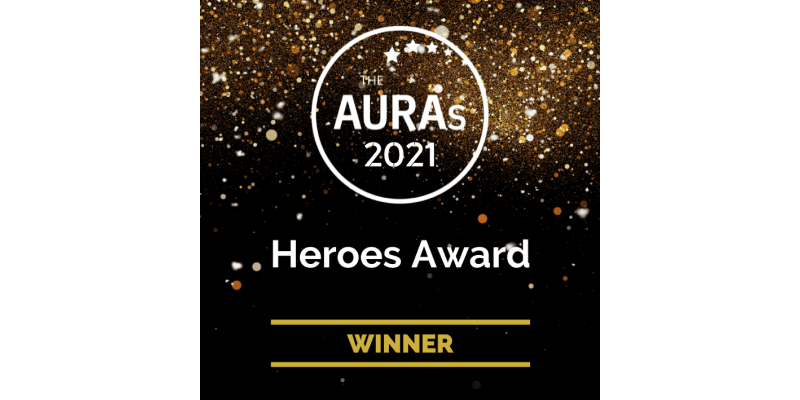 Auras 2021 heroes award winner logo on a black background.