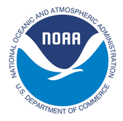 NOAA logo: blue circle with a stylized wave and the word 