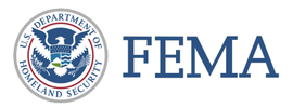 FEMA logo with a US Department of Homeland Security emblem on the left and FEMA text in blue on the right.