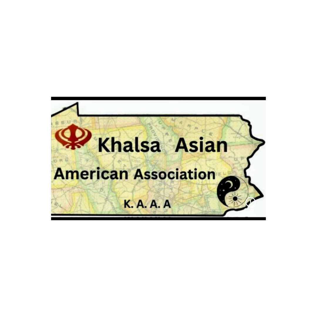 Khalsa Asian American Association logo with red emblem and black text on a map-shaped background