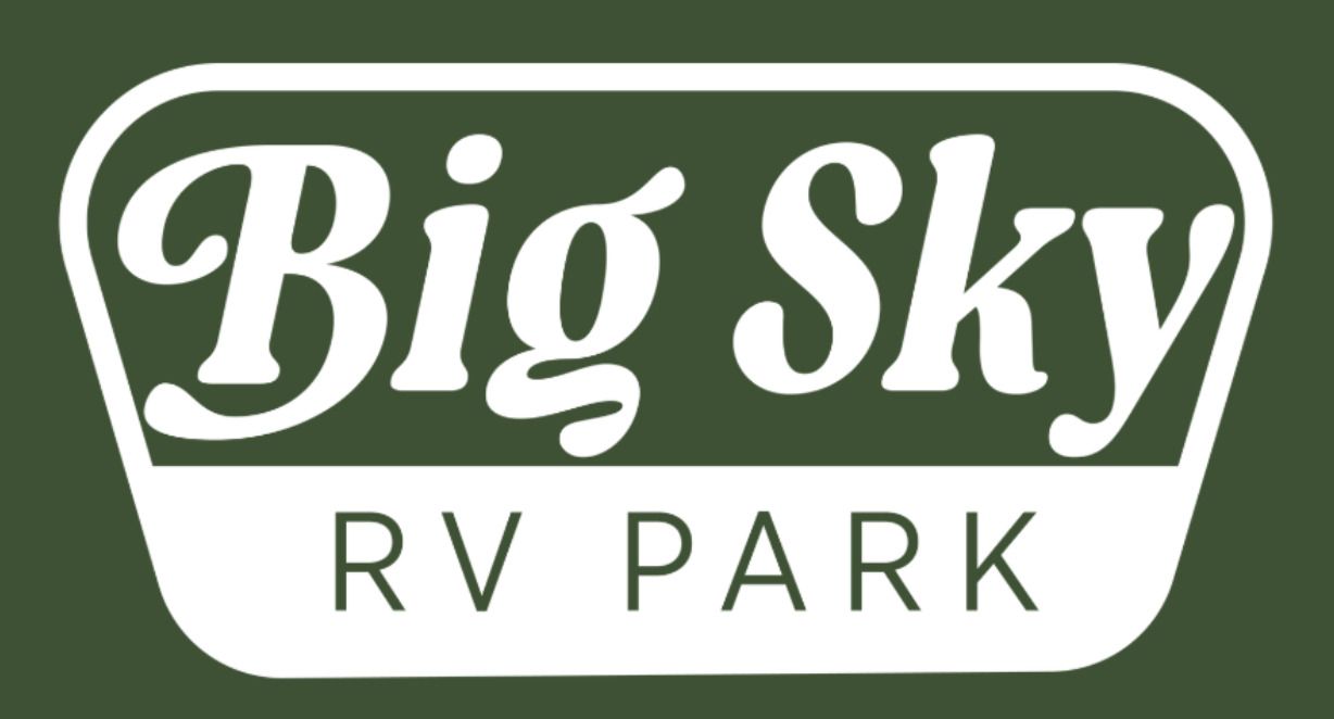 Big Sky RV Park logo in white text on a green background