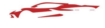 Red stylized car silhouette logo on a white background