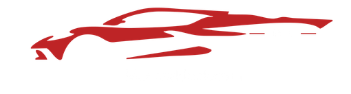 Red stylized car silhouette logo on a white background