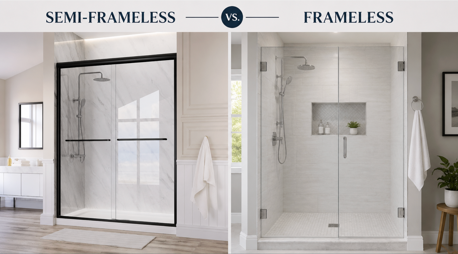 Modern frameless glass shower enclosure in a luxury bathroom.