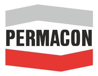 Un logo rouge, blanc et gris pour permacon.