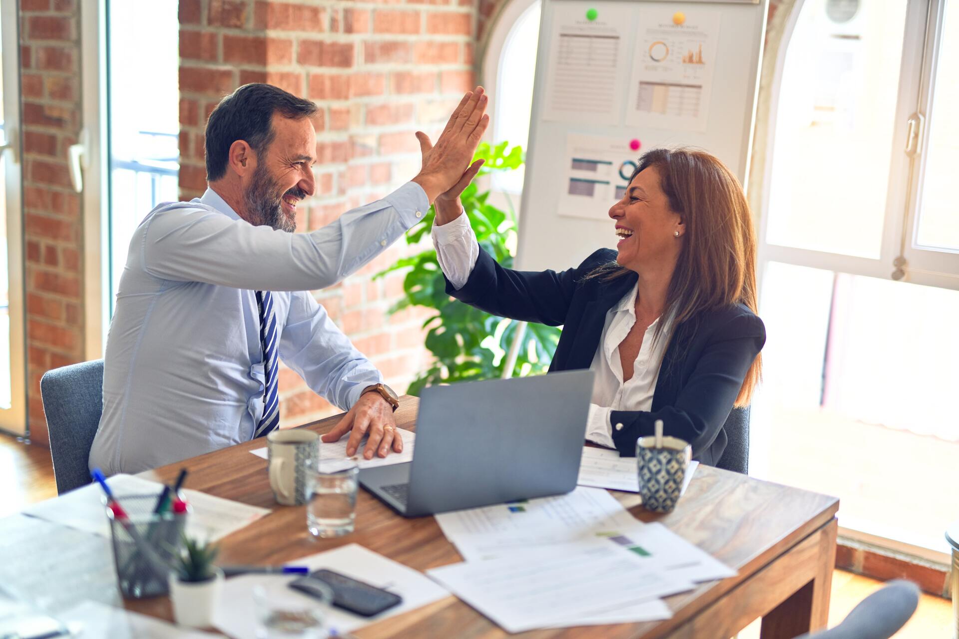 two business people talking