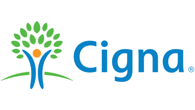 Cigna logo with blue text and a stylized green-and-blue tree icon