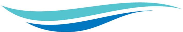 Abstract teal and blue wave logo on a white background