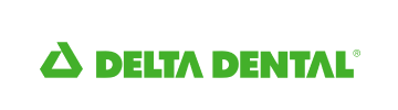 Delta Dental green logo with triangular icon and wordmark on white background