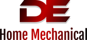 Logo: Red "DE" stacked over "Home Mechanical" text.