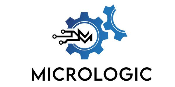 MICROLOGIC logo with blue gears and circuit icon on a white background