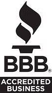 BBB Accredited Business logo in black and white with torch icon and bold text
