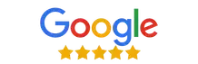 A google logo with five stars on it on a white background.