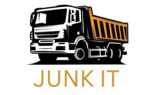 A dump truck is shown in a logo for junk it