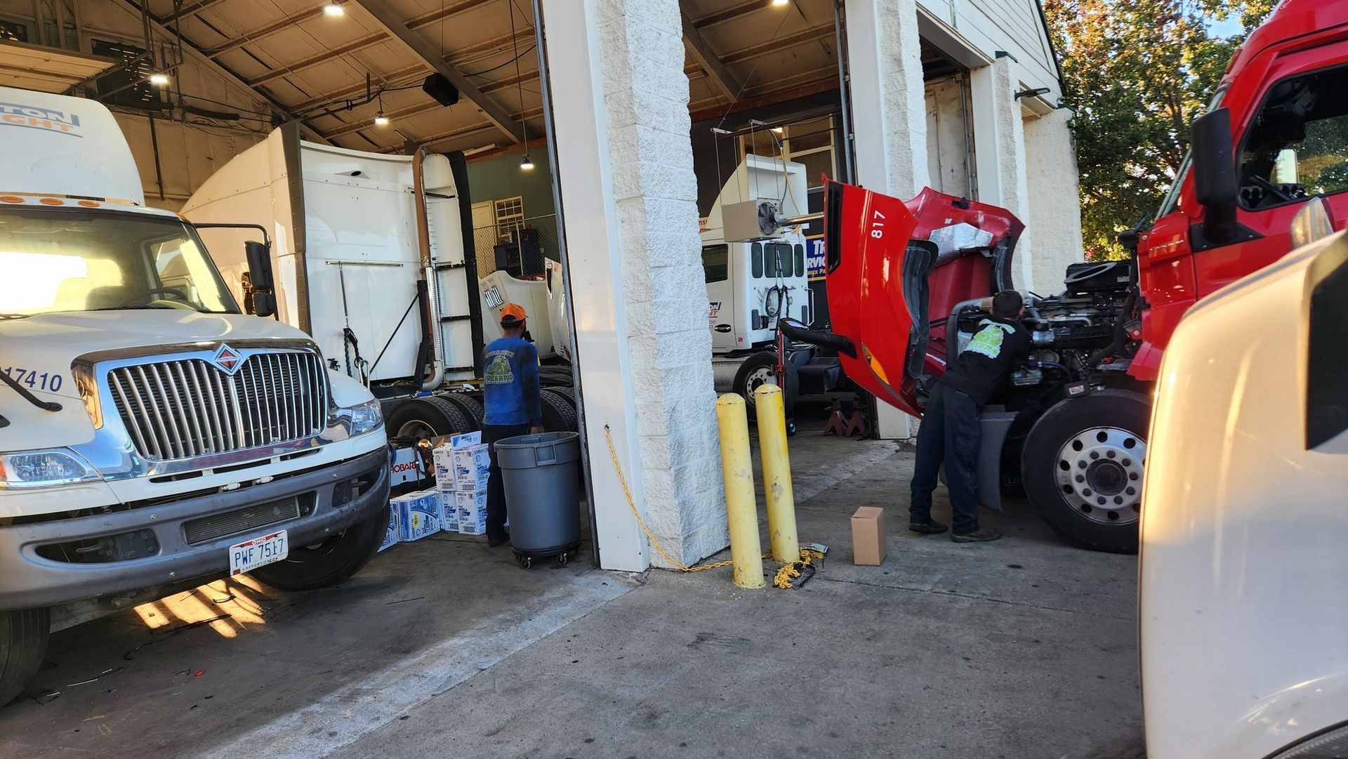 semi trucks at repair shop