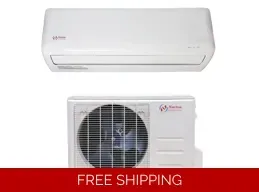 White ductless mini-split AC system with indoor and outdoor units.