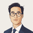 A man with dark hair and glasses in a suit and tie, looking forward.