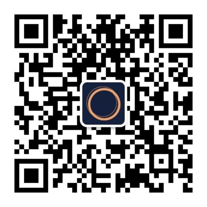QR code with a stylized, circular logo in the center.