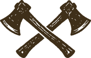 Two crossed black axes on a white background