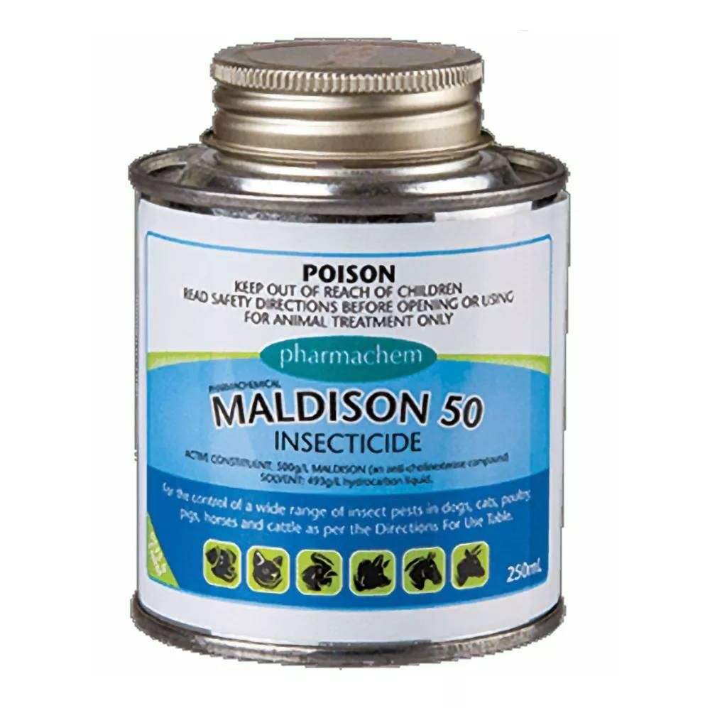 A Bottle of Maldison 50 Insecticide Is on A White Background — Edmonds Landscaping Supplies in Bohle Plains, QLD
