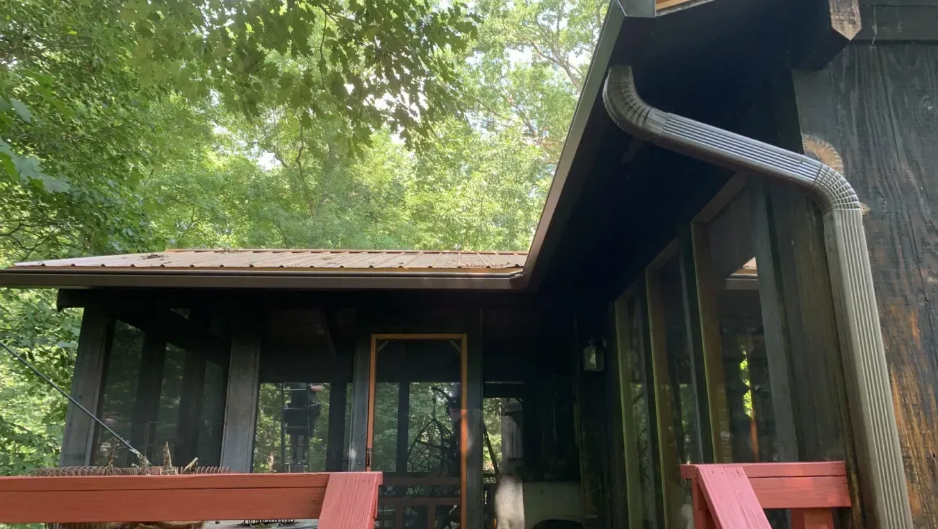 There is a snake on the roof of the house.