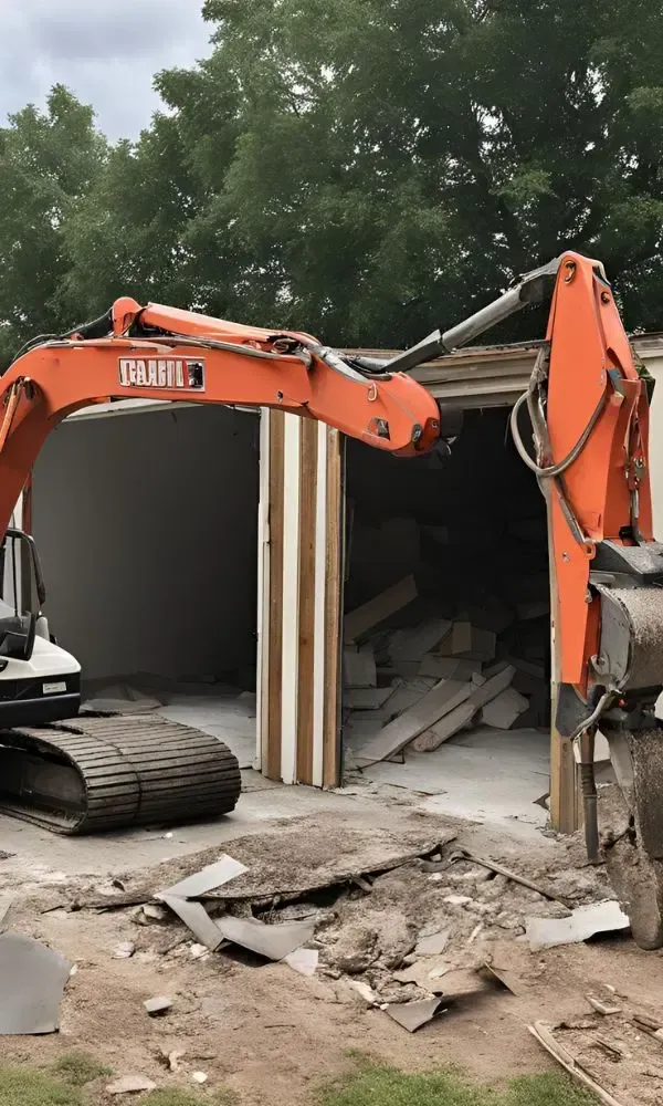 A large excavator is working on a construction site.
