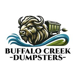 A blue and green logo for Buffalo Creek Dumpsters. 