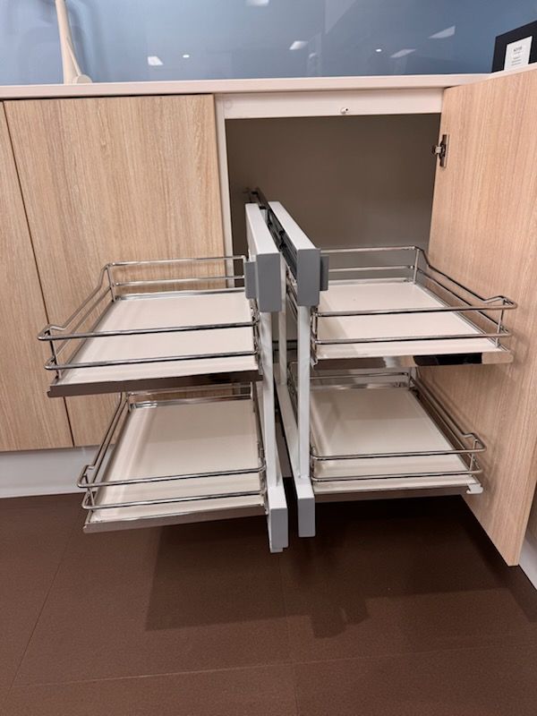 A Wooden Dresser With Silver Handles — Kitchens Factory Direct in Port Macquarie, NSW