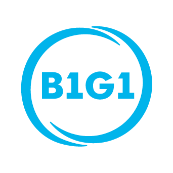 A blue circle with the word b1g1 inside of it