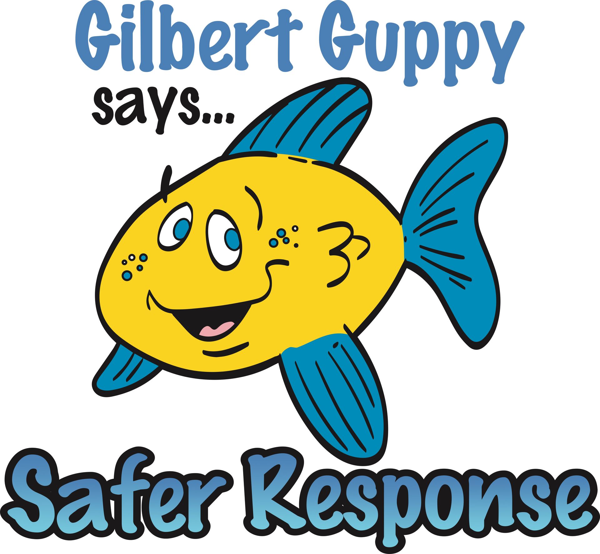 gilbert guppy says safer response with a cartoon fish for swim lessons