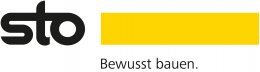 Logo für Sto mit dem schwarzen Text "sto" neben einem gelben Rechteck und dem Slogan "Bewusst bauen." darunter.