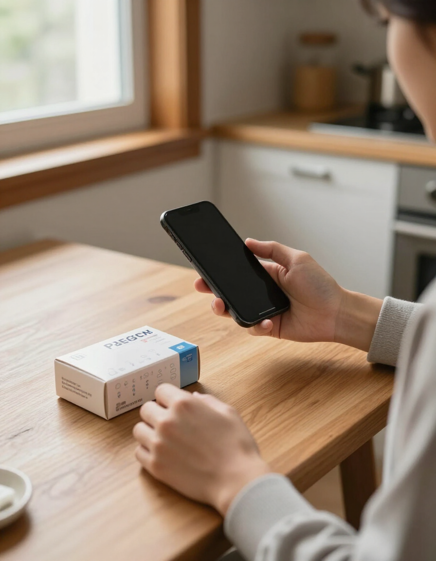Person reviewing diabetic supply packaging at home