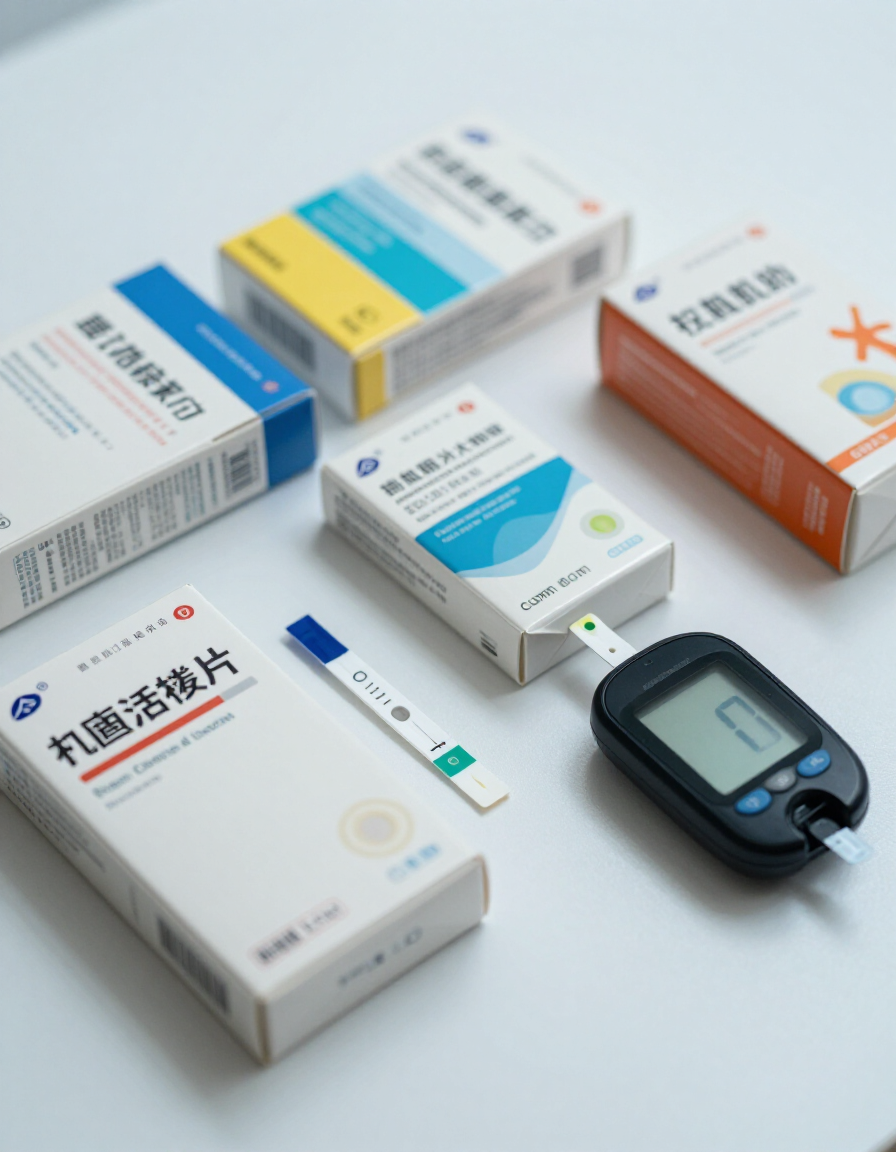 Sealed, unopened diabetic supply boxes arranged on a clean surface