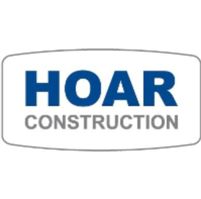 A blue and white logo for hoar construction