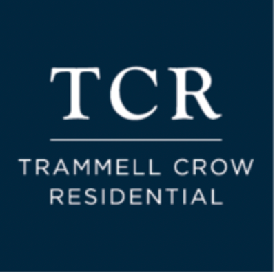 Trammell crow residential logo on a blue background
