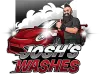 Logo of a red sports car being washed by a smiling bearded man with the text “JOSH’S WASHES”