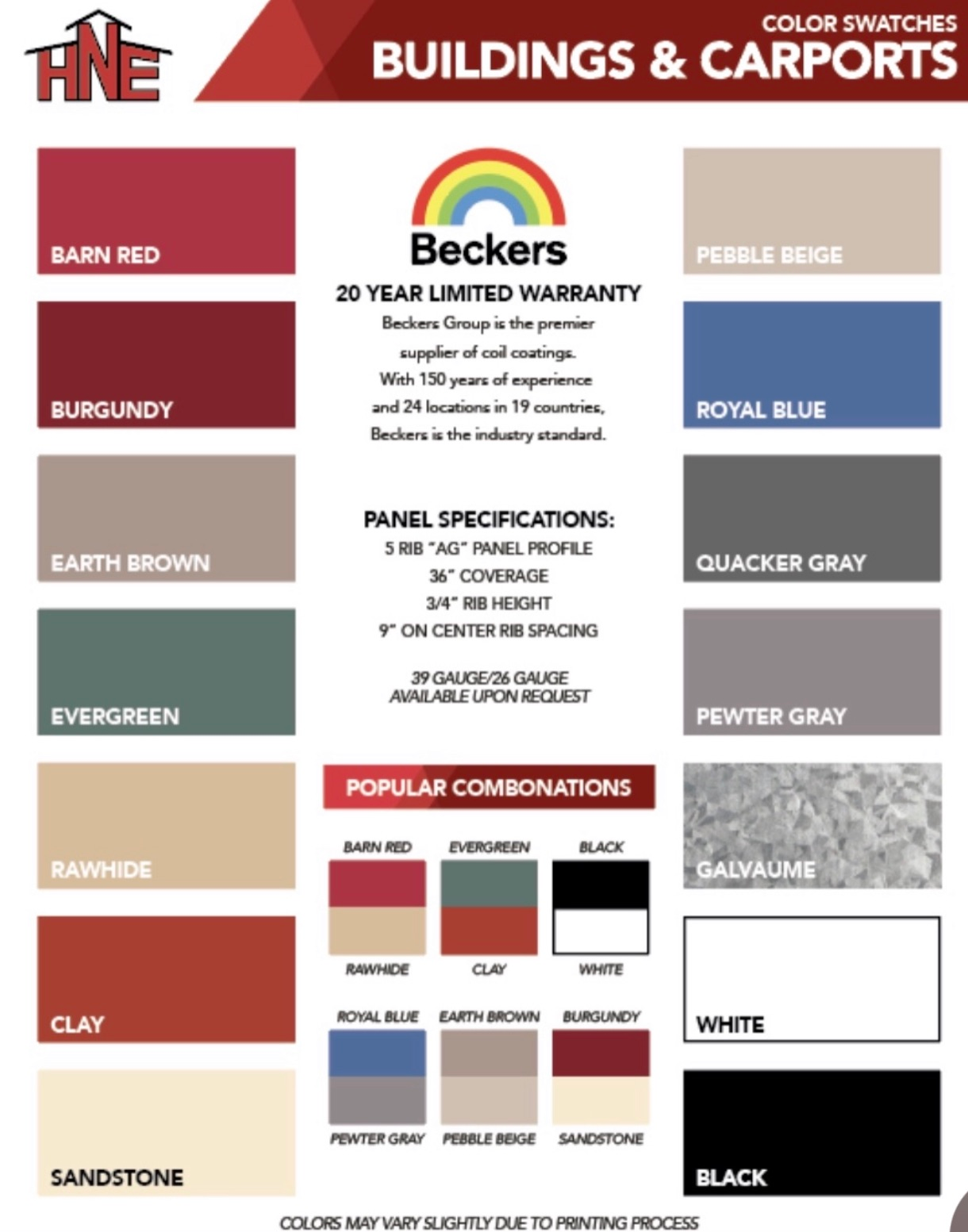 HNE Buildings and Carports Color Chart