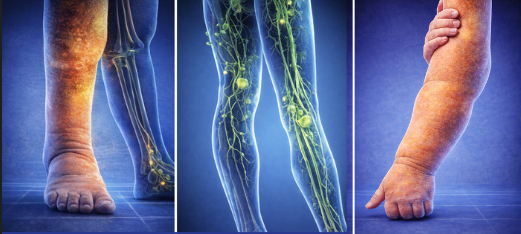Side-by-side lower legs showing normal, vein, and swollen ankle conditions
