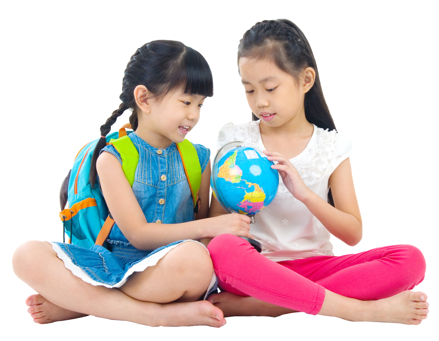 Two girls looking at the globe — Verona, WI — Once Upon a Time Childcare Center