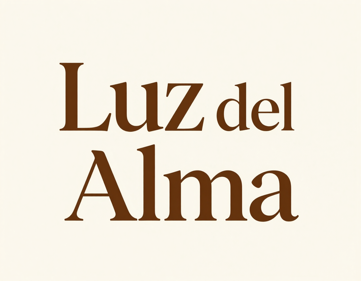Texto marrón «Luz del Alma» sobre un fondo crema claro