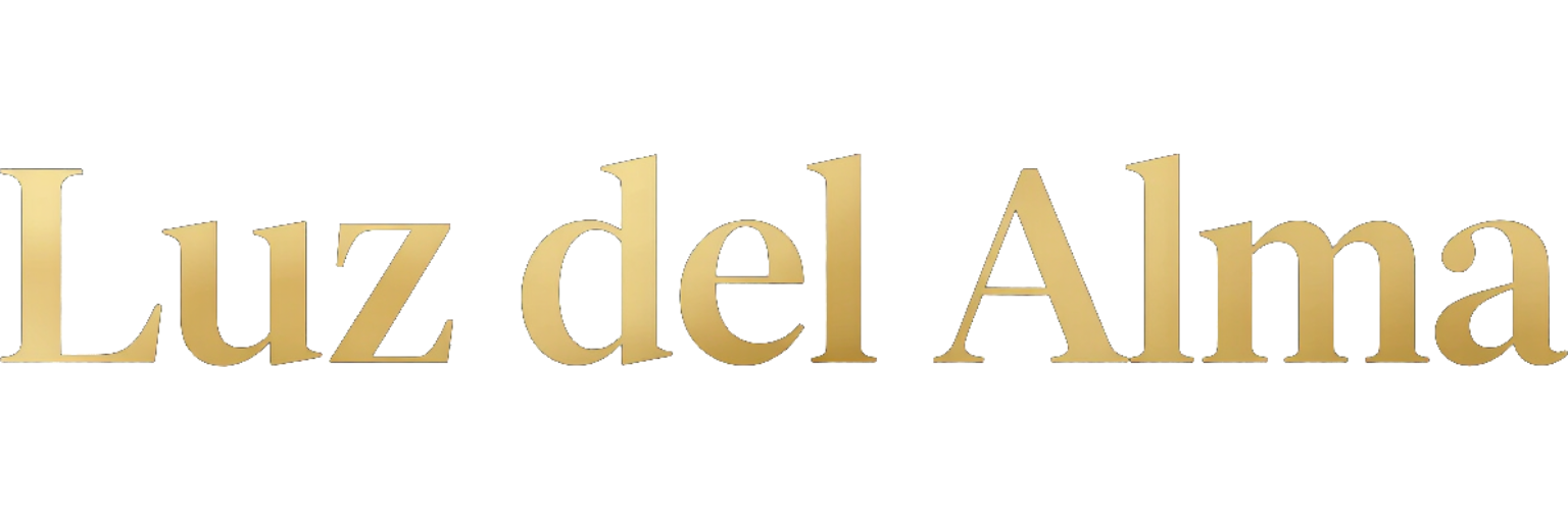 Texto dorado que dice «Luz del Alma» sobre un fondo blanco
