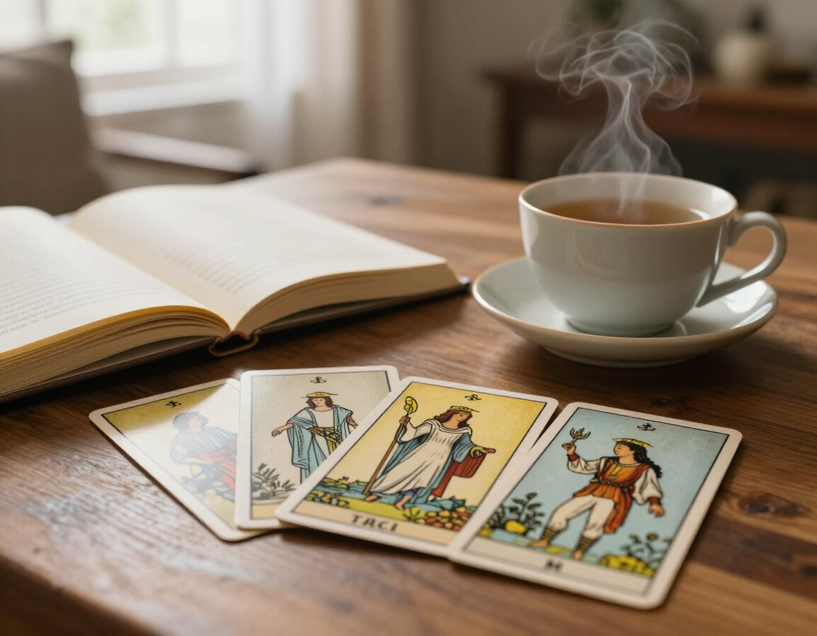 Cartas de tarot y cuaderno de reflexión personal