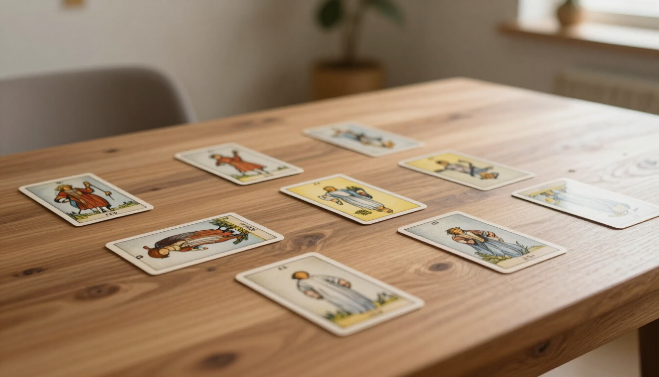 Cartas de tarot sobre una mesa de consulta