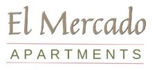 El Mercado Apartments logo in beige and green with a thin red line