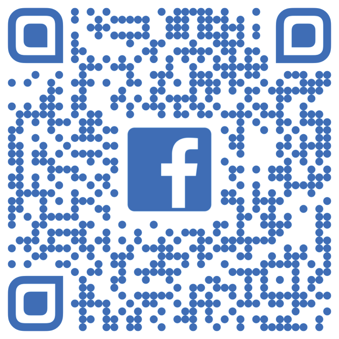 Blue Facebook QR code with the Facebook “f” logo in the center
