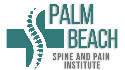 Palm Beach Spine and Pain Institute logo: teal cross with spine image, text