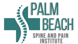 Palm Beach Spine and Pain Institute logo: teal cross with spine image, text